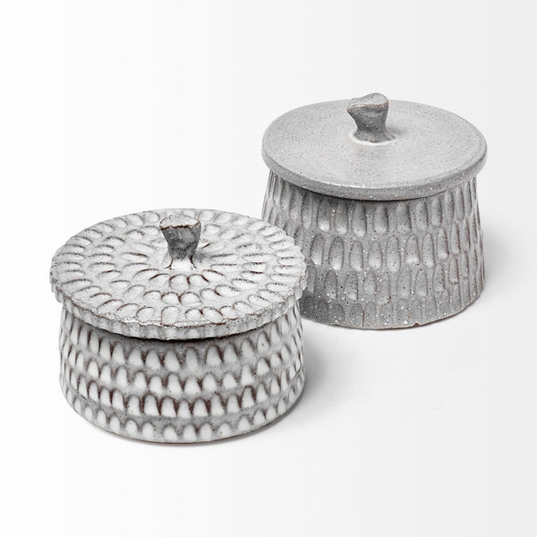 Mercana Azul Decorative Ceramic Box – Artisan Textured Accent for Modern Interiors, Ideal for Stylish Storage Gray Ceramic | 4.9W 68913