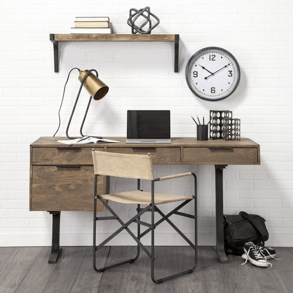 Mercana Direttore Industrial Folding Dining Chair with Suede Seat - Rustic Charm for Modern Spaces Tan Suede | Black Metal 68798