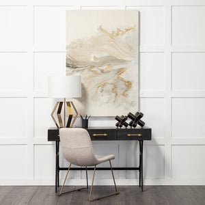 Mercana Sawyer Dining Chair Pair - Industrial-Style Slate Faux Leather with Matte Black Iron Frame Design Beige Fabric | Gold Metal (Side Chair) 68316