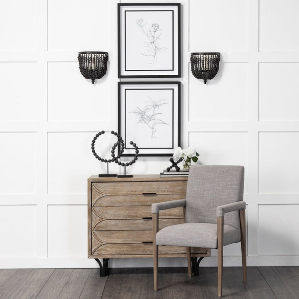 Mercana Palisades Elegant Dining Chair with Solid Beech Wood Frame for Modern and Transitional Spaces Gray Fabric | Brown Wood |  Armed 68195