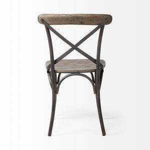 Mercana Etienne Rustic Industrial Dining Chair with Solid Wood Seat and Sturdy Iron Frame for Versatile Use Brown Wood | Black Metal 50450