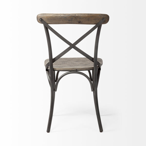 Mercana Etienne Rustic Industrial Dining Chair with Solid Wood Seat and Sturdy Iron Frame for Versatile Use Brown Wood | Black Metal 50450