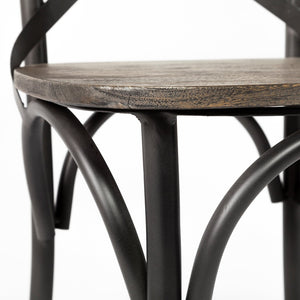 Mercana Etienne Rustic Industrial Dining Chair with Solid Wood Seat and Sturdy Iron Frame for Versatile Use Brown Wood | Black Metal 50450