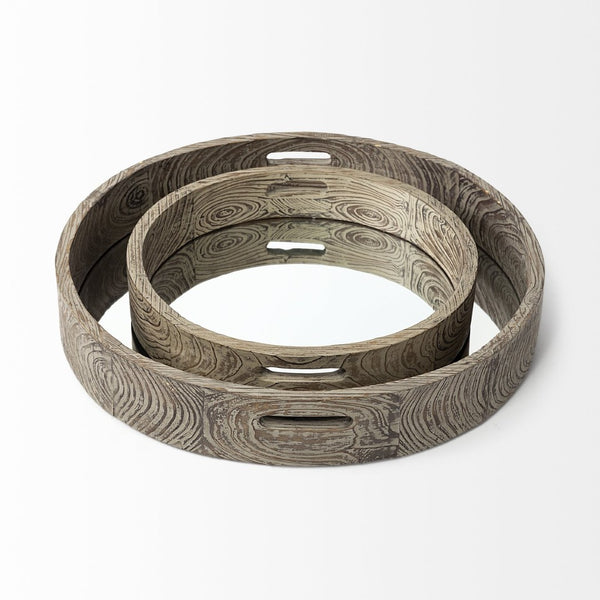 Mercana Whittier Versatile Reclaimed Wood Tray - Rustic Decor & Functional Serving Solution for Your Home Brown Wood | Mirror | 28W 37169