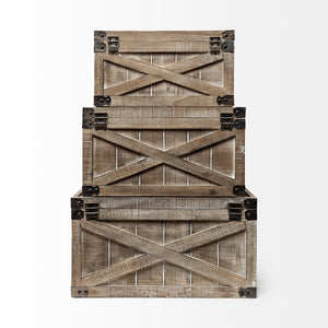 Mercana Port Moody Decorative Storage Boxes - Rustic Wooden Charm for Farmhouse & Urban Interiors 67980