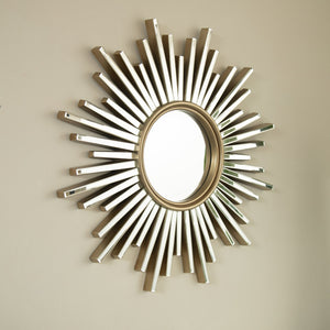 English Elm 33'' Gemme Mirror Silver Sunburst Wall Art Mirror — Luxurious PU Frame, Dresser Accent for Entryway W2615P346498