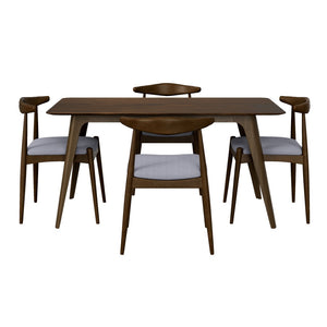 English Elm [video] 5-piece Mid-century Rubberwood Dining Set with Upholstered Chairs for Family Meals Light Gray,Walnut N759S002011D