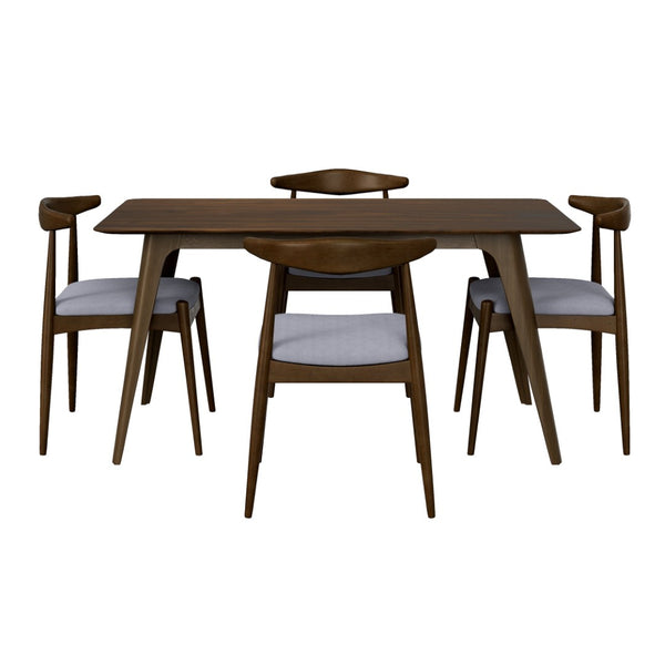 English Elm [video] 5-piece Mid-century Rubberwood Dining Set with Upholstered Chairs for Family Meals Light Gray,Walnut N759S002011D