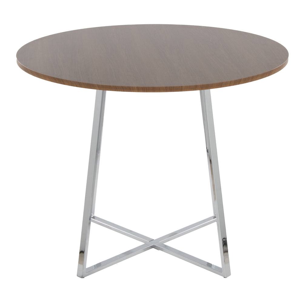English Elm Cosmo Glam Contemporary Dining Table with Geometric Chrome Base and Round Wood Top for Four Walnut B202S01121