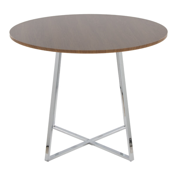 English Elm Cosmo Glam Contemporary Dining Table with Geometric Chrome Base and Round Wood Top for Four Walnut B202S01121