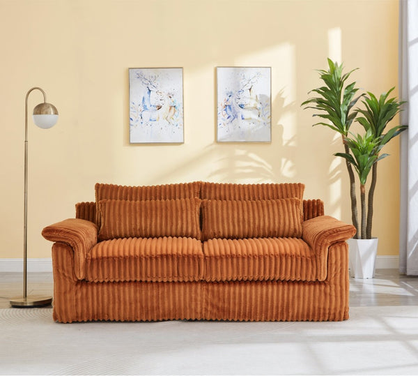 English Elm 74" Corduroy Loveseat Plush 2-seater Sofa with Pillow Arms for Compact Living Spaces Orange W1669P368992