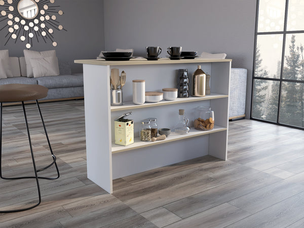 English Elm Fendi Multi Kitchen Island with Spacious 47.2"W Workstation and 2-Tier Shelf for Small Spaces B070S00315