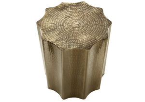 English Elm Accent Table - Modern Gold Drum Design, Handcrafted Scalloped Texture, Perfect For Living Room & Bedroom B2710P219442