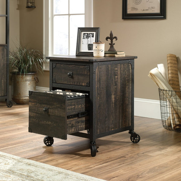 English Elm File Pedestal Rolling Cabinet Dark Oak Finish Metal Frame Home Office Storage B356P354418