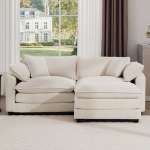 English Elm Corduroy Two-Seater Sofa With Ottoman - Chic L-Shaped Design For Cozy Small Spaces In Light Beige W714S00770