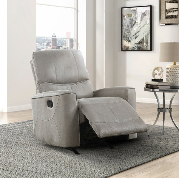English Elm Modern Rocker Reclining Chair Gray Polished Microfiber — Transitional Track Arms, Contoured Seat, Manual Recline Comfort 39.5"H B011P204482