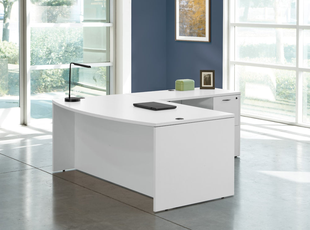 OSP Home Furnishings Napa Bow Top L Shape Executive Desk Ergonomic Corner Workstation for Home Office NAPWHT-TYP8