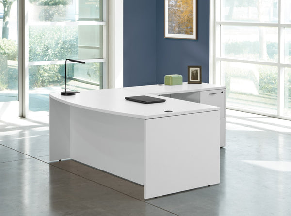 OSP Home Furnishings Napa Bow Top L Shape Executive Desk Ergonomic Corner Workstation for Home Office NAPWHT-TYP8