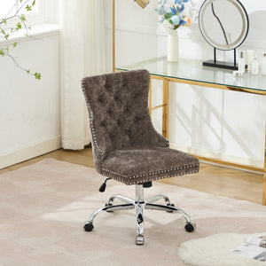 English Elm A&A Elegant Chenille Tufted Office Chair with Hand-Pulled Buttons, Nailhead Trim & Gold Chrome Base Gray W1143P366779