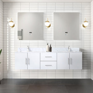 English Elm Glossy 72" Double Bath Vanity with Carrara Marble Top, Soft-Close Storage, Chrome Faucet Included B2731P258710
