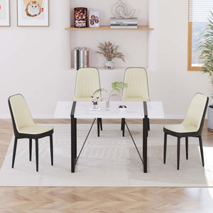 English Elm 55 Modern 4-Person MDF Dining Table Set with Sturdy Black Metal Legs and Padded PU Chairs for Families Beige+Black,White W2189S00731