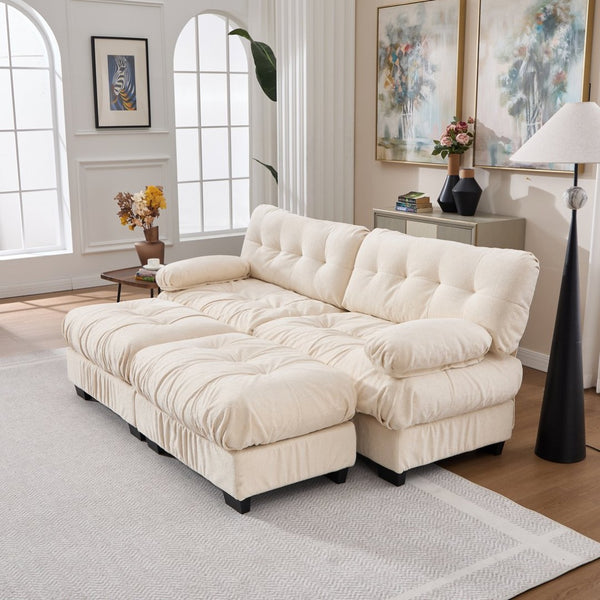 English Elm U Shaped Modular Sectional Sofa Flannelette Cloud Couch Deep Seat Plush Living Room Beige W2120S00029