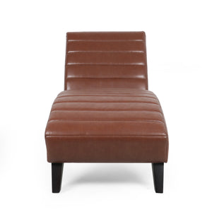 English Elm Christopher Knight Home® - FINLAY Curved PU Chaise Lounge with Birch Legs — Ergonomic Faux Leather Seat for Modern Comfort and Style Light Brown 43.5 L x 26.5 W x 14.5 H 70507.00