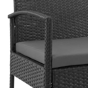 English Elm Noli Outdoor 3-Piece Conversation Set with Removable Washable Cushions and Tempered Glass Table - Weatherproof Steel Rattan Frame Black+Grey B365P398234