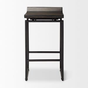 Mercana Givens Stylish Stool with Contoured Wooden Seat and Antiqued Gold Base for Modern Interiors Black Wood | Black Metal | Counter 67992
