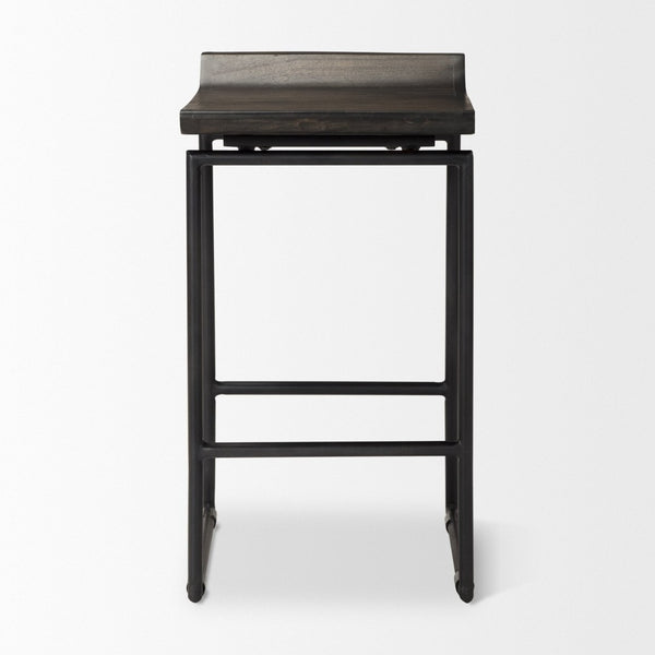 Mercana Givens Stylish Stool with Contoured Wooden Seat and Antiqued Gold Base for Modern Interiors Black Wood | Black Metal | Counter 67992