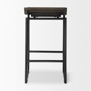 Mercana Givens Stylish Stool with Contoured Wooden Seat and Antiqued Gold Base for Modern Interiors Black Wood | Black Metal | Counter 67992