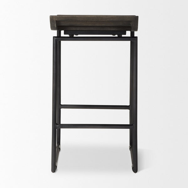Mercana Givens Stylish Stool with Contoured Wooden Seat and Antiqued Gold Base for Modern Interiors Black Wood | Black Metal | Counter 67992
