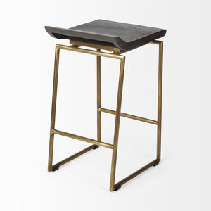Mercana Givens 24.25"H Contemporary Stool with Ergonomic Wood Seat and Elegant Metal Frame for Versatile Use Brown Wood | Gold Metal | Counter 67852