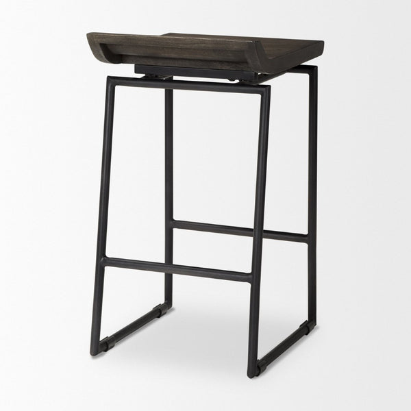Mercana Givens Stylish Stool with Contoured Wooden Seat and Antiqued Gold Base for Modern Interiors Black Wood | Black Metal | Counter 67992