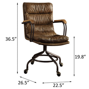 English Elm Vintage Whiskey Top Grain Leather Swivel Office Chair with Wood Arms, Metal Frame, Smooth Casters and Timeless Elegance Vintage B062P182755