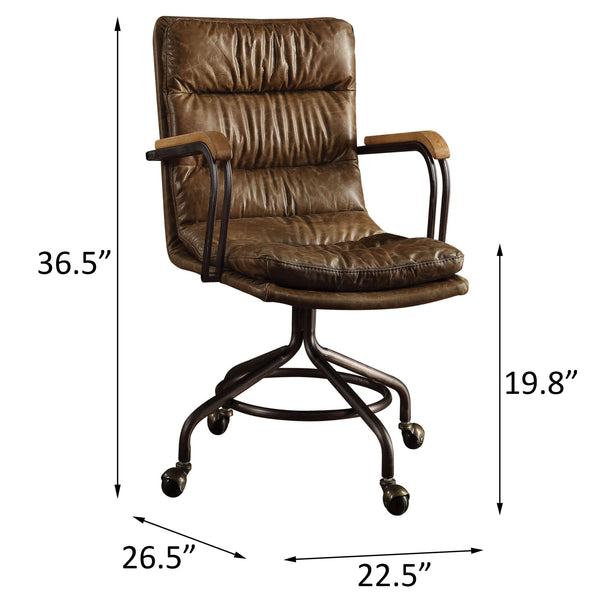 English Elm Vintage Whiskey Top Grain Leather Swivel Office Chair with Wood Arms, Metal Frame, Smooth Casters and Timeless Elegance Vintage B062P182755