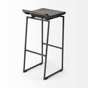 Mercana Givens 24.25"H Contemporary Stool with Ergonomic Wood Seat and Elegant Metal Frame for Versatile Use Black Wood | Black Metal | Bar 67853