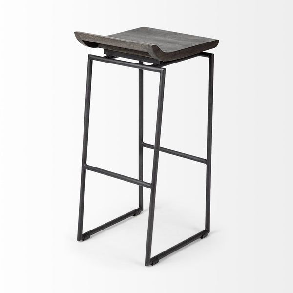 Mercana Givens 24.25"H Contemporary Stool with Ergonomic Wood Seat and Elegant Metal Frame for Versatile Use Black Wood | Black Metal | Bar 67853