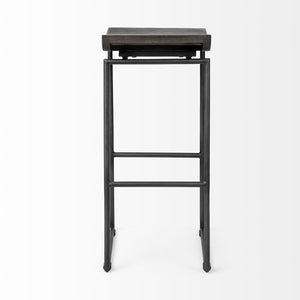 Mercana Givens 24.25"H Contemporary Stool with Ergonomic Wood Seat and Elegant Metal Frame for Versatile Use Black Wood | Black Metal | Bar 67853