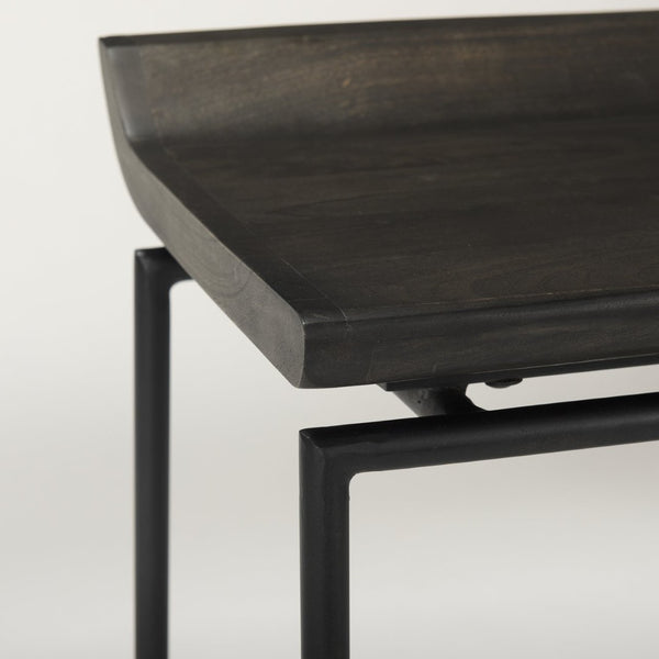 Mercana Givens Stylish Stool with Contoured Wooden Seat and Antiqued Gold Base for Modern Interiors Black Wood | Black Metal | Counter 67992