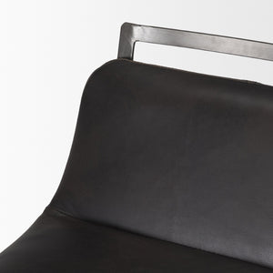 Mercana Kavalan Modern Industrial Counter Stool with Genuine Leather Seat and Durable Sturdy Metal Frame Ebony Leather | Black Metal | Bar 68766