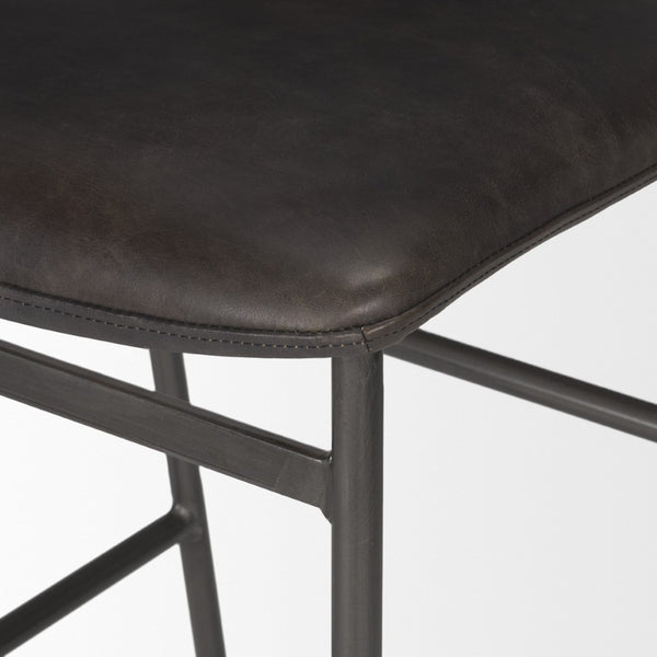 Mercana Kavalan Modern Industrial Counter Stool with Genuine Leather Seat and Durable Sturdy Metal Frame Ebony Leather | Black Metal | Bar 68766