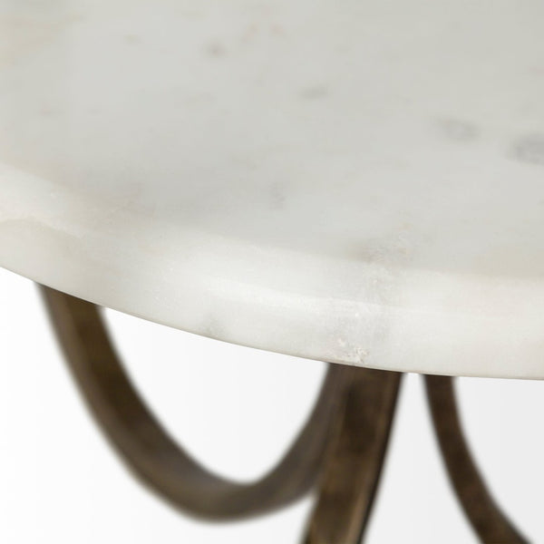 Mercana Reinhardt 20" Round Sculptural Side Table with Beveled Top and Elegant Curved Metal Base for Luxe Style 67805