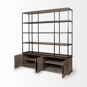 Mercana Braxton Three-Shelf Industrial Farmhouse Shelving Unit for Stylish Storage and Display Solutions Light Brown Wood | Black Metal | 82L 68202-AB