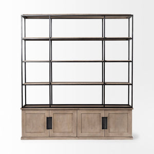 Mercana Braxton Three-Shelf Industrial Farmhouse Shelving Unit for Stylish Storage and Display Solutions Light Brown Wood | Black Metal | 82L 68202-AB