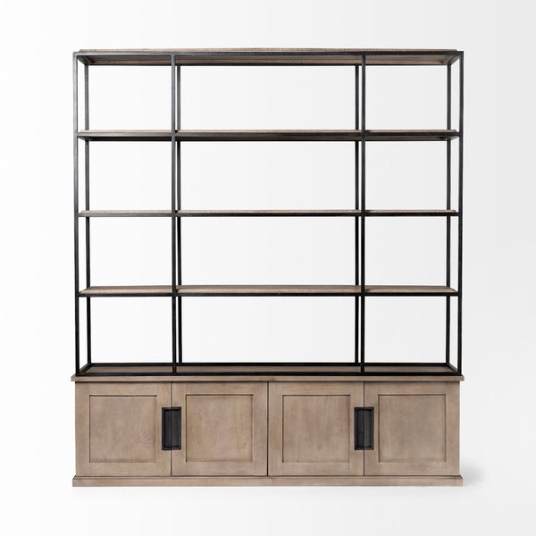 Mercana Braxton Three-Shelf Industrial Farmhouse Shelving Unit for Stylish Storage and Display Solutions Light Brown Wood | Black Metal | 82L 68202-AB