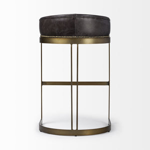 Mercana Hollyfield Modern Luxe Stool with Cushioned Seat and Stylish Metal Base for Kitchen or Bar Use Black Leather | Antiqued Gold Metal | Bar 67080