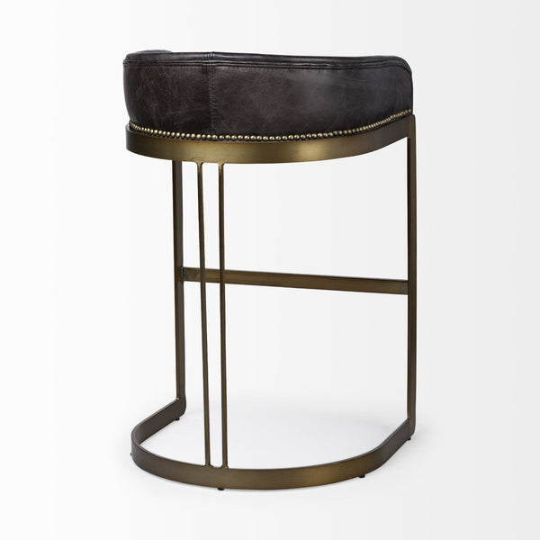 Mercana Hollyfield Modern Luxe Stool with Cushioned Seat and Stylish Metal Base for Kitchen or Bar Use Black Leather | Antiqued Gold Metal | Bar 67080