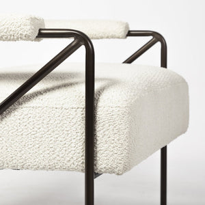 Mercana Vicunya Luxe Accent Chair with Plush Off-White Upholstery and Gun Metal Gray Iron Frame Design 69136