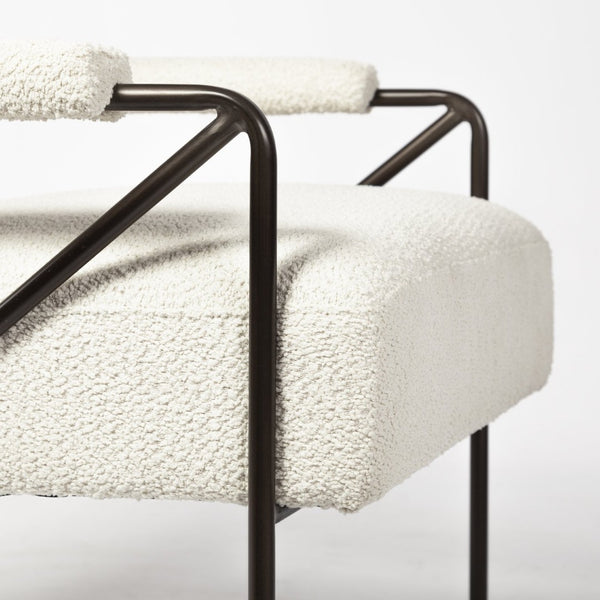 Mercana Vicunya Luxe Accent Chair with Plush Off-White Upholstery and Gun Metal Gray Iron Frame Design 69136